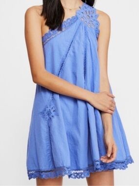 Free People Periwinkle One-Shoulder Crochet Trim Dress